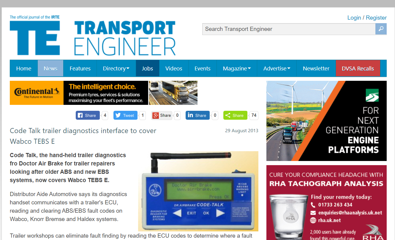 Read more about the article Trailer Diagnostics In Transport Engineer Publication